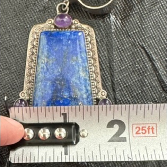 David Troutman Large Lapis Lazuli & Amethyst Vintage Sterling Pendant - Picture 4 of 4